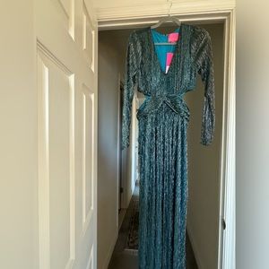 NWT Latrice Maxi Dress in Blue Rhapsody Metallic Knit Crinkle. Sz. 6.